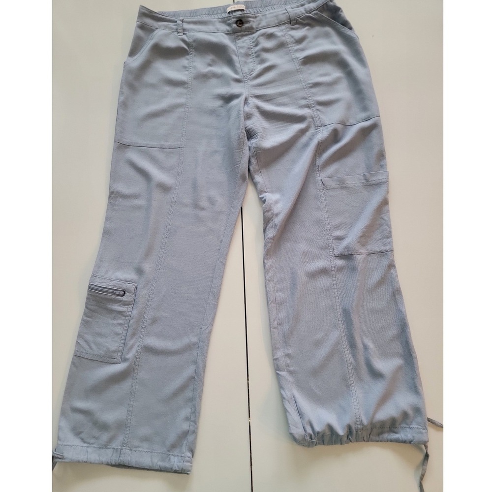 Sincerely Jules Womens Blue Linen Blend Cargo Pants XL‎ Wide Leg Utility